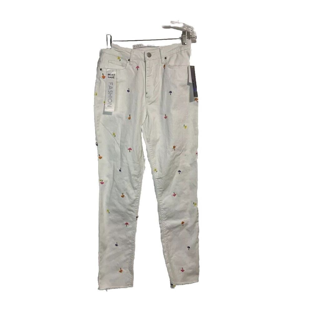 Tinseltown Mushroom & Flower Embellished Hi Rise Relaxed Skinny Jeans NWT SZ 5